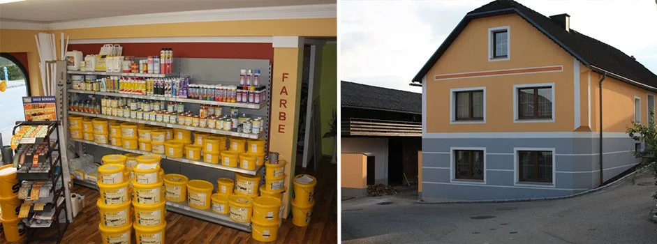 Farben-Fachgeschäft und gestaltete Fassade